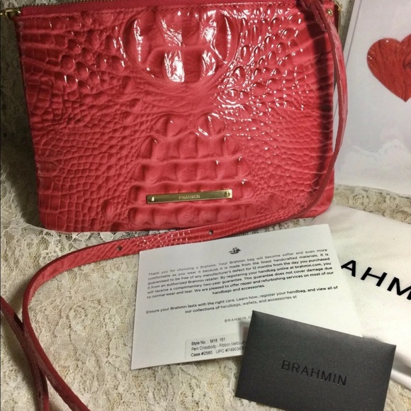 NWOT Brahmin Perri Crossbody HOT PINK Ribbon Melbourne Leather - Picture 6 of 8